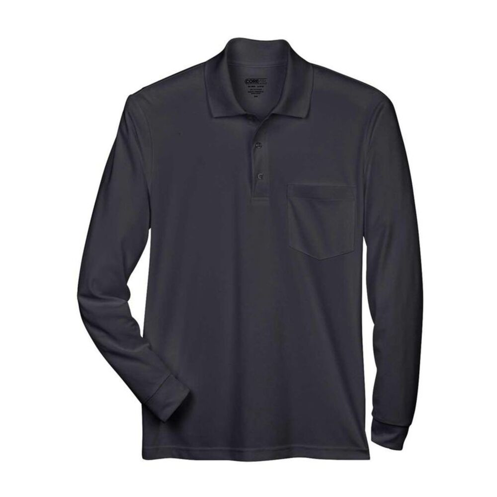 CORE365 Pinnacle Performance Long Sleeve Piqu Polo with Pocket / Black